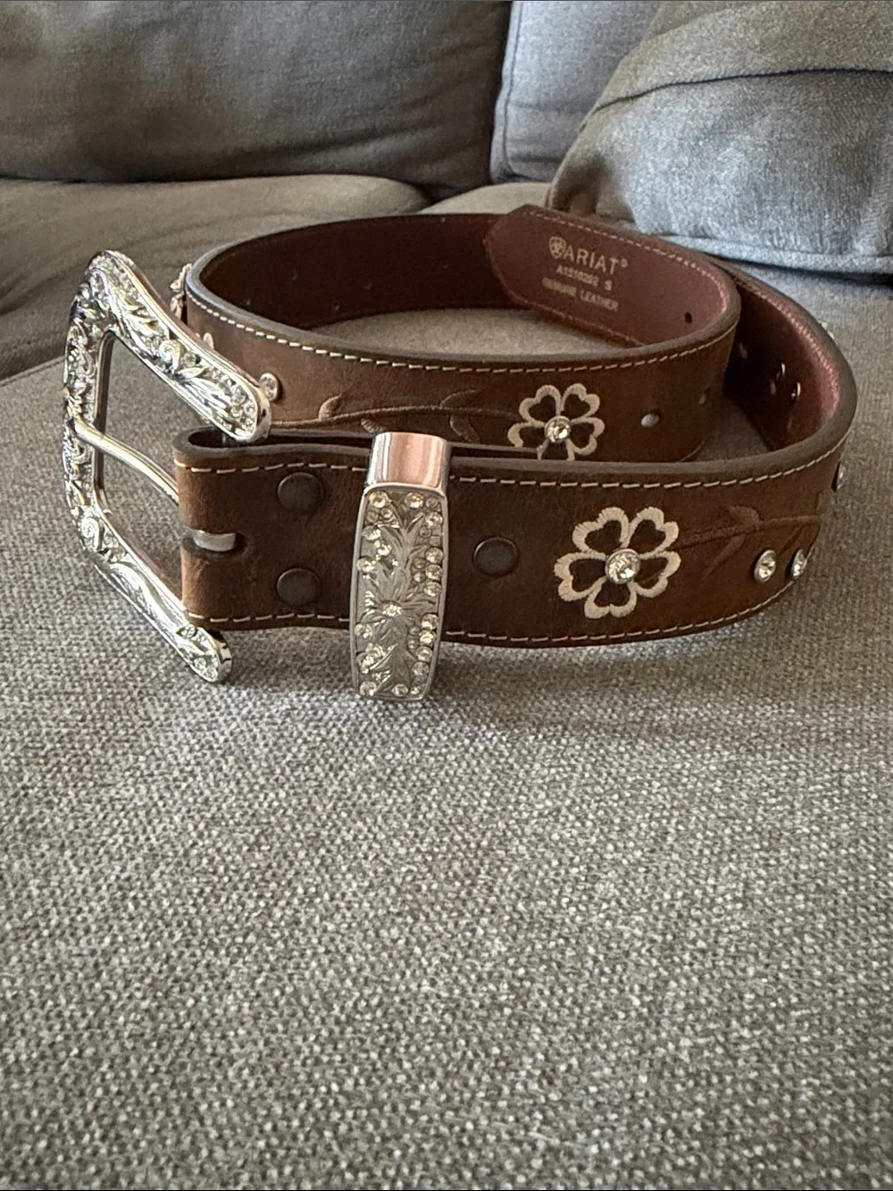 Ariat Brown Leather Kids Floral Concho Belt with Silver Accents